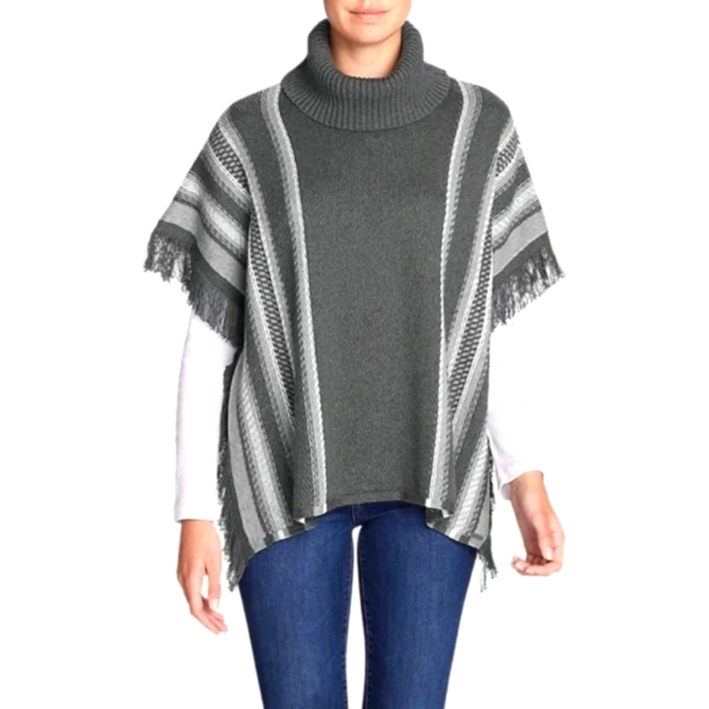Eddie Bauer Cotton/Wool Blend Fringe Poncho Sweater (M/L) - Picture 1 of 6
